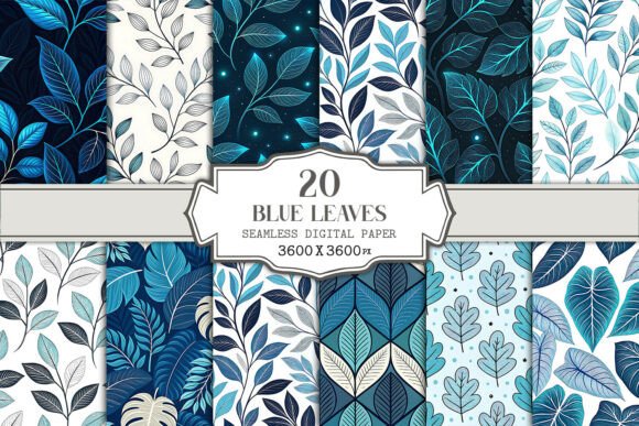 Download Blue Leaves Seamless Pattern Bundle - Blue Collection