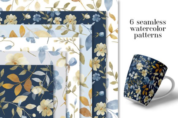 Download Seamless Patterns with Blue Flowers - Blue Collection
