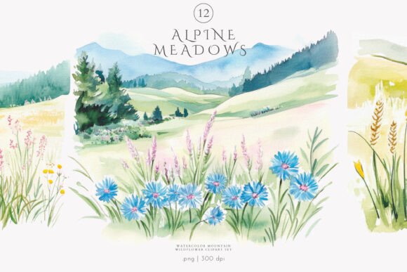 Download Landscape Clipart Watercolor Meadow Set - Watercolor Collection
