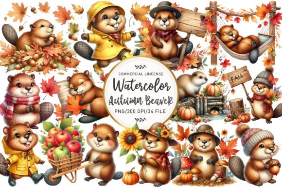 Download Watercolor Autumn Cute Beaver Clipart - Watercolor Collection