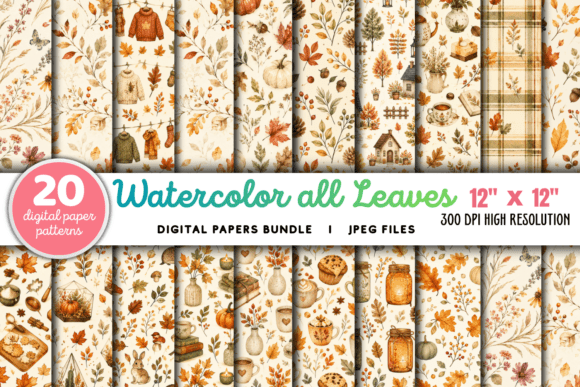 Download Watercolor All Leaves Pattern Bundle - Watercolor Collection