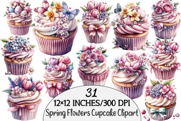 Download Watercolor Spring Flowers Cupcake Clipar - Watercolor Collection