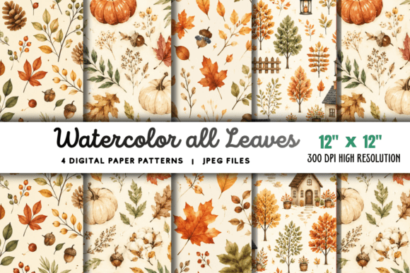 Download Watercolor All Leaves Pattern 4 - Watercolor Collection