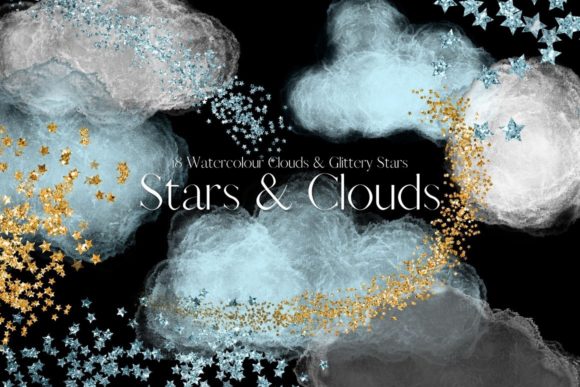 Download Blue Watercolour Clouds and Glitter Star - Blue Collection