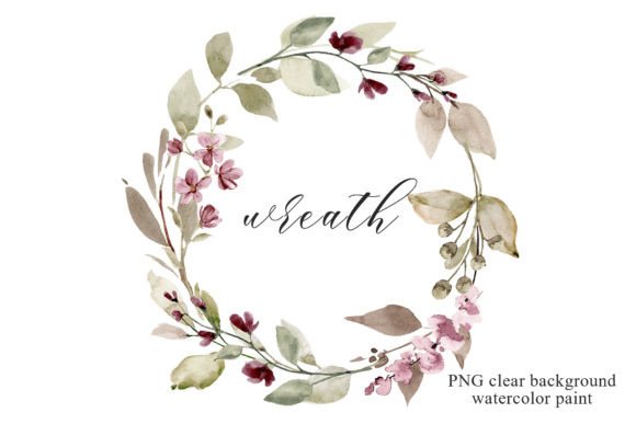 Download Wreath with Watercolor Leaves, Flowers. - Watercolor Collection