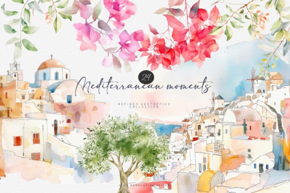 Download Mediterranean Watercolor Clipart Pink - Watercolor Collection