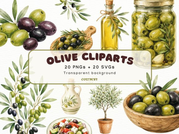 Download Olive Watercolor Cliparts, Mediterranean - Watercolor Collection
