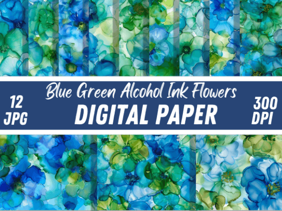 Download Blue Green Alcohol Ink Flower Patterns - Blue Collection