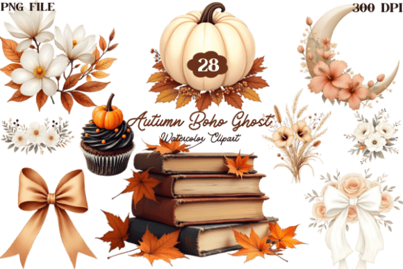 Download Watercolor Autumn Boho Ghost Clipart - Watercolor Collection