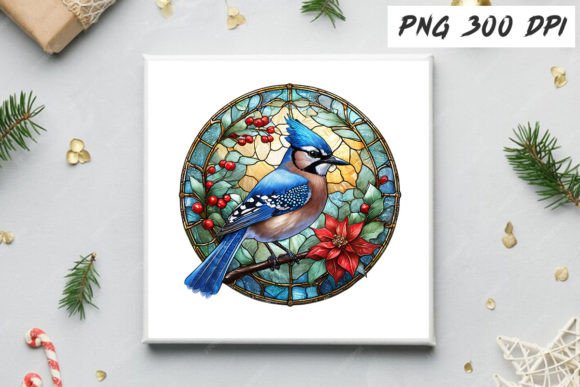 Download Blue Jay Christmas Stained Glass Clipart - Blue Collection