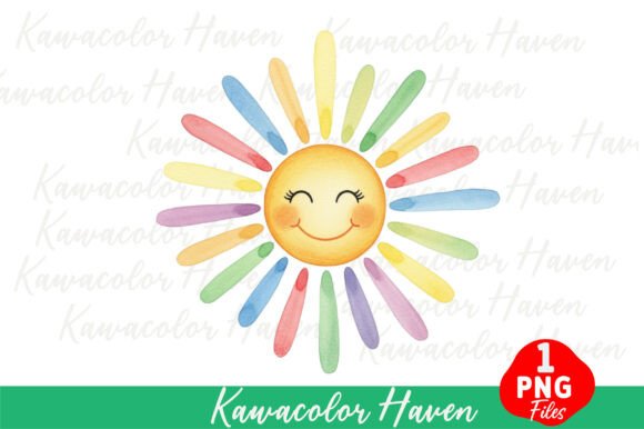 Download Cute Watercolor Sun with Colorful Rays - Watercolor Collection