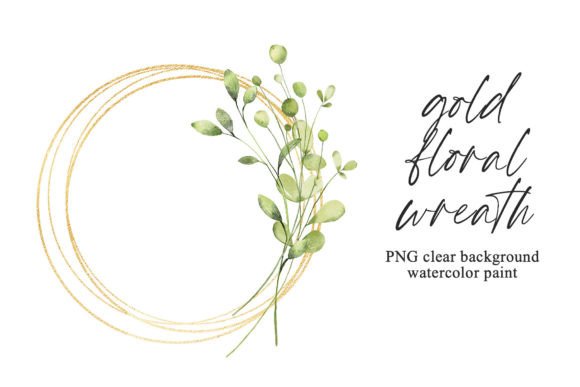 Download Watercolor Leaves Gold Wreath, PNG. - Watercolor Collection
