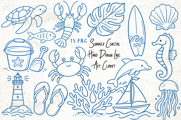 Download Summer Coastal Hand Drawn Line Art PNG - Coast Collection