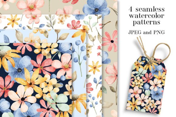 Download Seamless Patterns, Watercolor Flowers. - Watercolor Collection