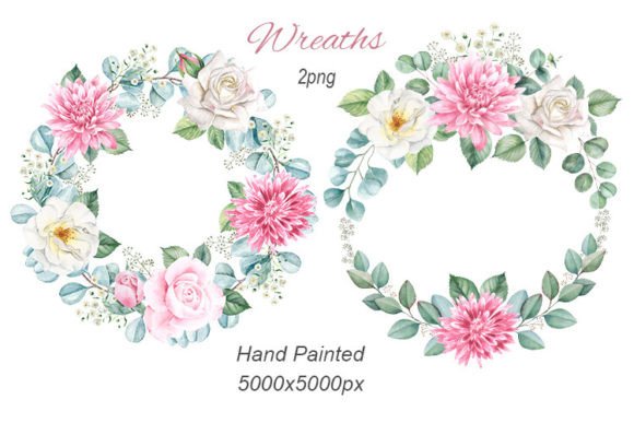 Download Wreath with Watercolor Leaves, Flowers - Watercolor Collection