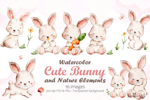 Download Watercolor Illustration of Cute Bunny - Watercolor Collection