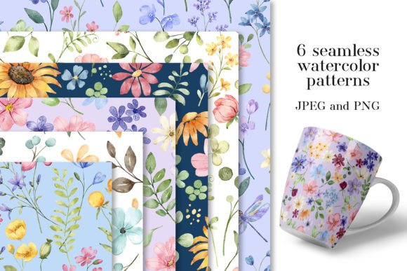 Download Seamless Patterns, Watercolor Wildflower - Watercolor Collection