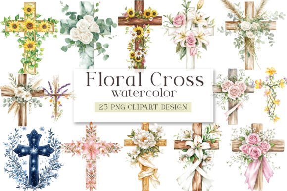 Download Watercolor Floral Cross Clipart - Watercolor Collection