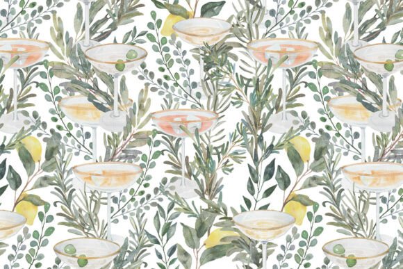 Download Cocktails &amp; Herbs Watercolor PNG Pattern - Watercolor Collection