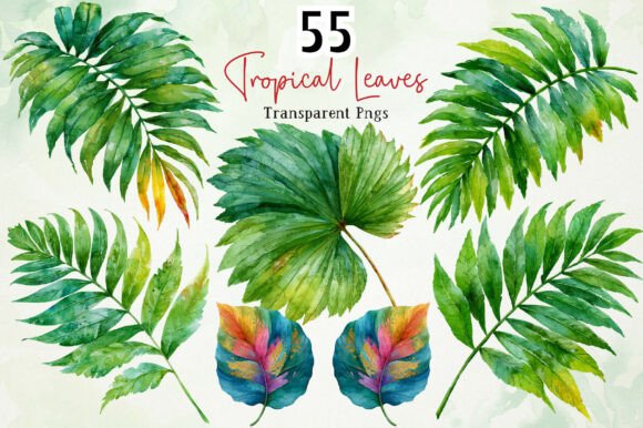 Download Watercolor Tropical Leaves PNG Clipart - Watercolor Collection