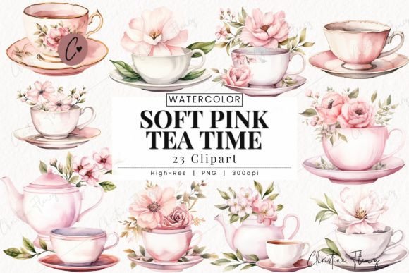Download Watercolor Soft Pink Tea Time Clipart - Watercolor Collection