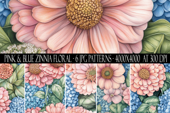 Download Pink and Blue Zinnia Flower Patterns - Blue Collection