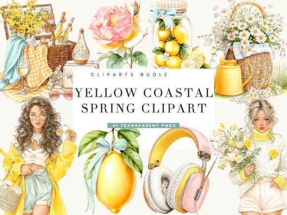 Download Yellow Coastal Spring Clipart Bundle - Coast Collection