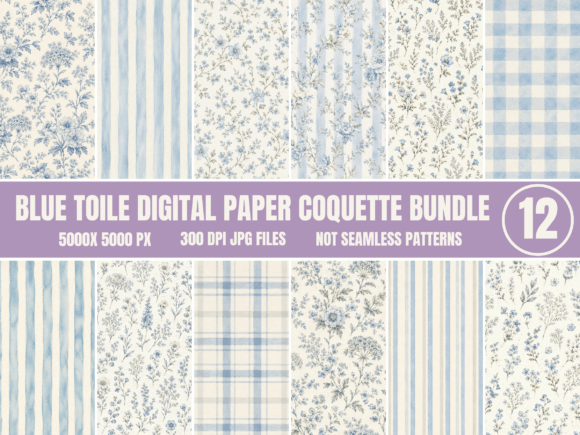 Download Blue Toile Coquette Digital Paper Bundle - Blue Collection