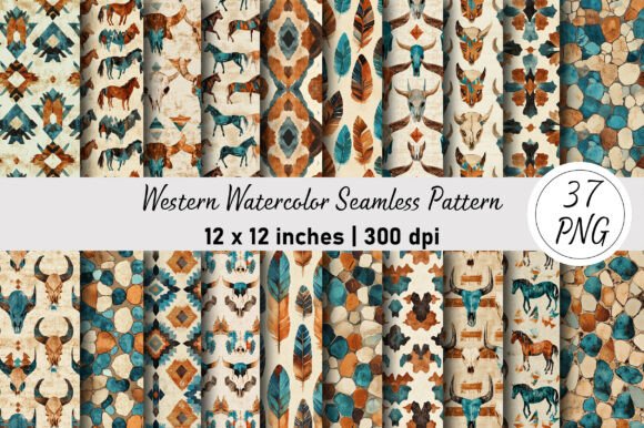 Download Western Watercolor Seamless Pattern - Watercolor Collection