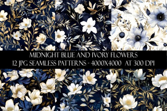 Download Midnight Blue and Ivory Flower Patterns - Blue Collection