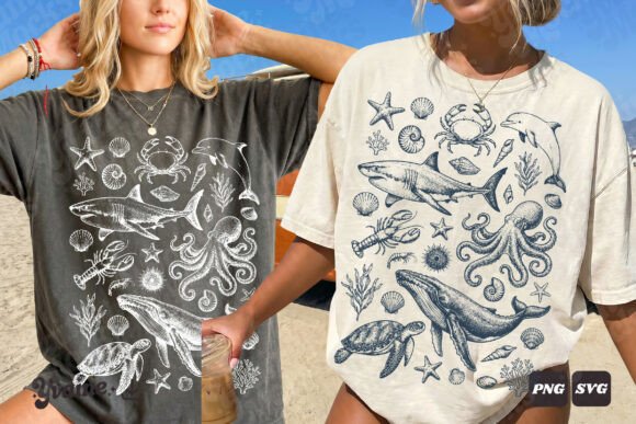 Download Summer Coastal Ocean Life Doodle SVG PNG - Coast Collection