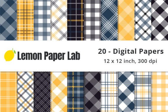 Download Blue and Yellow Plaid Digital Paper - Blue Collection
