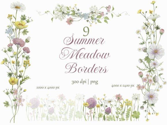 Download Summer Meadow Borders Watercolor Set - Watercolor Collection