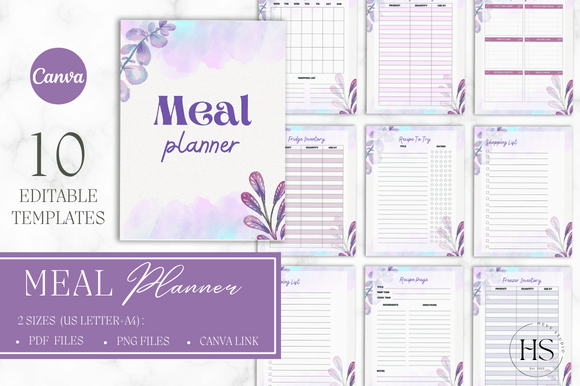 Download Watercolor Flowers CANVA Meal Planner - Watercolor Collection