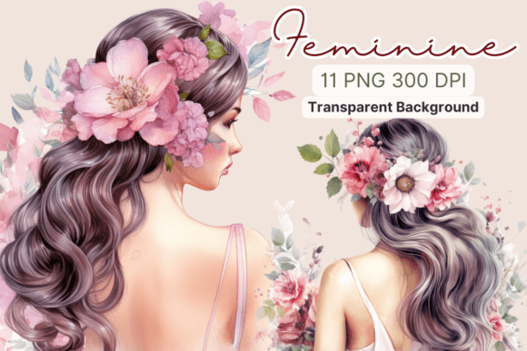 Download Feminine with Flowers Watercolor Clipart - Watercolor Collection