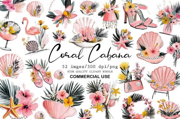 Download Coral Cabana Watercolor Clipart Set - Watercolor Collection
