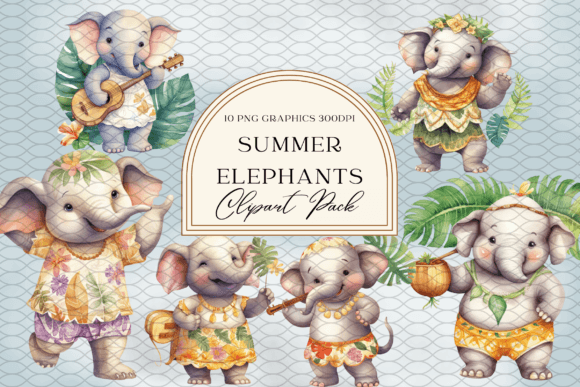 Download Watercolor Summer Luau Elephants Clipart - Watercolor Collection