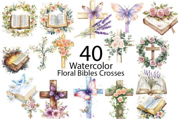 Download Floral Bibles Crosses Watercolor Clipart - Watercolor Collection