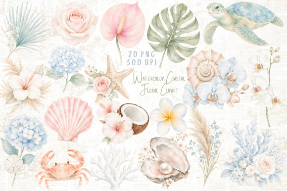Download Watercolor Coastal Floral Clipart PNG - Coast Collection