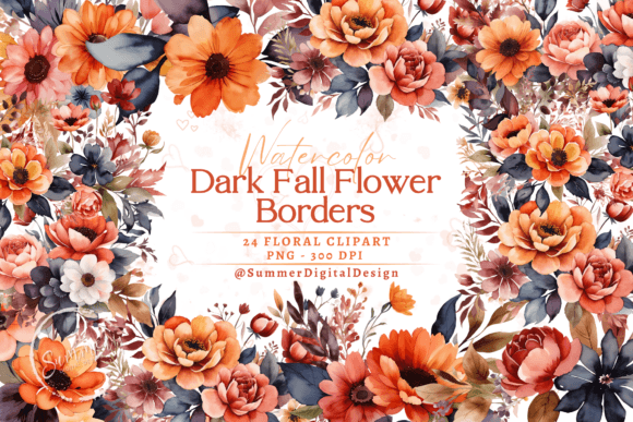 Download Watercolor Dark Fall Flower Borders - Watercolor Collection