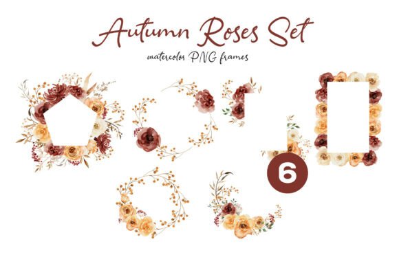 Download Autumn Roses Frames PNG Watercolor Set - Watercolor Collection