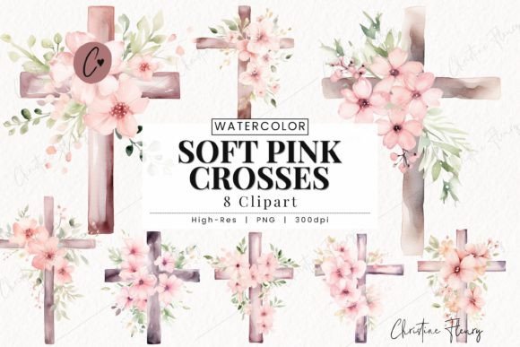 Download Watercolor Soft Pink Crosses Clipart - Watercolor Collection