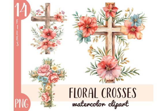 Download Watercolor Floral Crosses Clipart PNG - Watercolor Collection