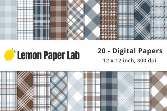 Download Blue and Brown Plaid Digital Papers - Blue Collection