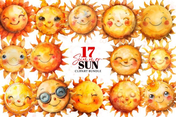 Download Cute Summer Sun Watercolor Clipart - Watercolor Collection