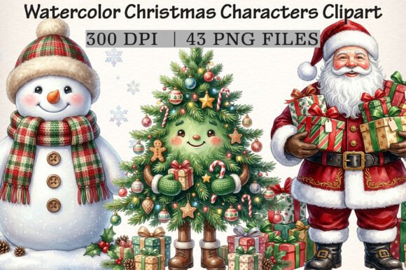 Download Watercolor Christmas Characters Clipart - Watercolor Collection