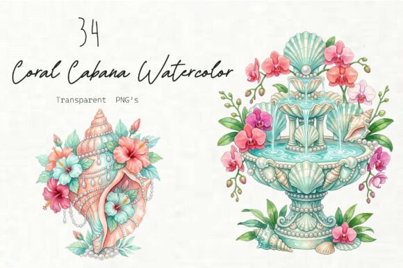 Download Coral Cabana Watercolor Clipart Set - Watercolor Collection