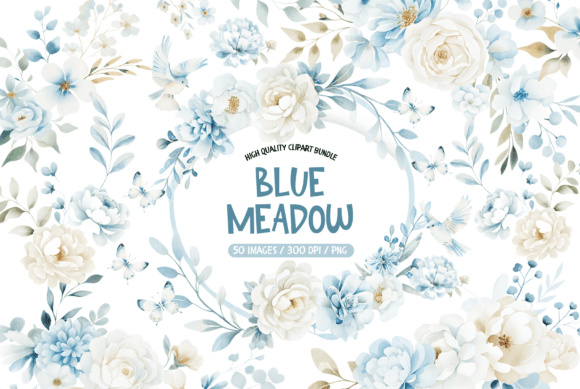 Download Blue Meadow Wildflower Clipart Set - Blue Collection