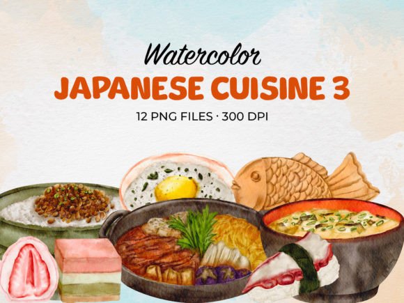 Download Watercolor Japanese Cuisine 3 Clip Art - Watercolor Collection
