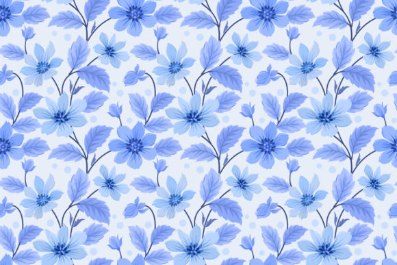 Download Seamless Flowers with Monochrome Blue. - Blue Collection
